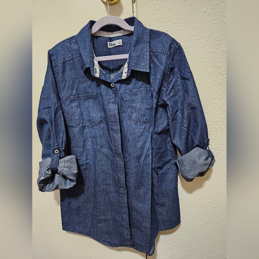 Denim & Co. Blue Button-Up Shirt